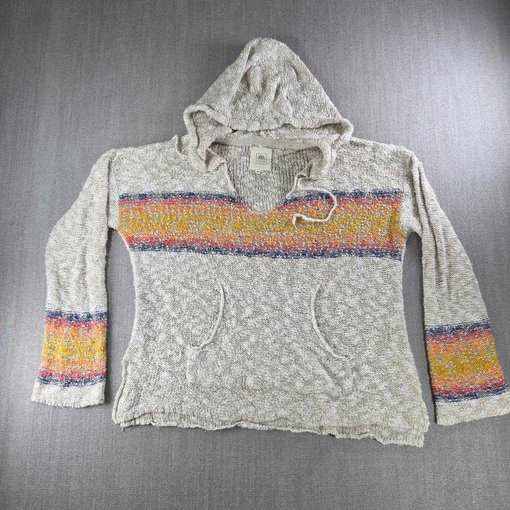 Rip Curl Sweater Women Medium Cream Multi Stripe Knit Baja Hoodie Boho Beach